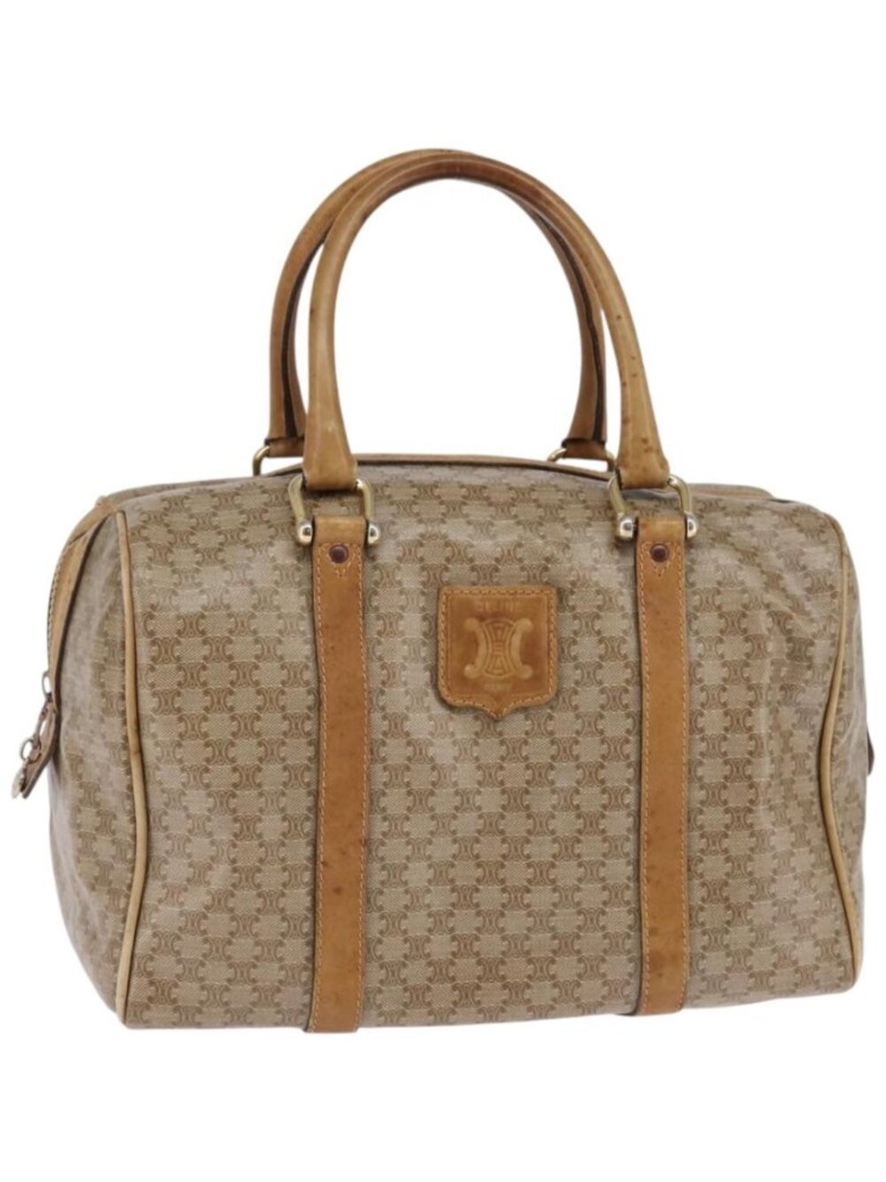CELINE Macadam Canvas Boston Bag PVC Beige Gold